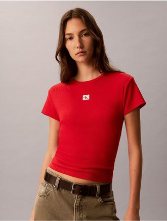 Calvin Klein Jeans Calvin Klein Womens Woven Monologo Rib Tee - Red - XL