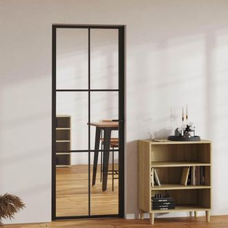 vidaXL Furniture Limited - Puerta Interior Vidrio Esg Y Aluminio Negro