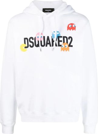 Dsquared2 Mens Pac Man Cool Fit White Hoodie Cotton - Size Large