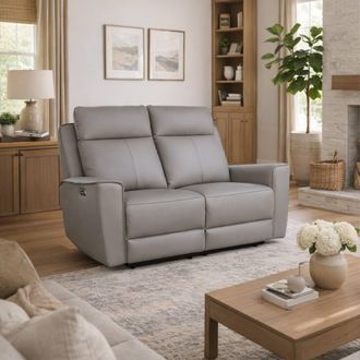 Aspire Home Accents Rivington Real Leather Power Recliner 2 Seater Sofa with USB Charging in Grey