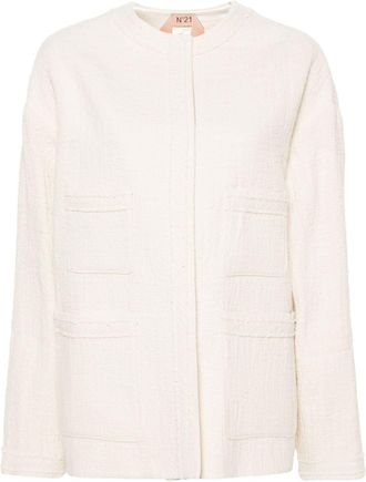 N°21 open-front jacket - women - Polyamide/Cotton/Acetate/Viscose - L - Neutrals