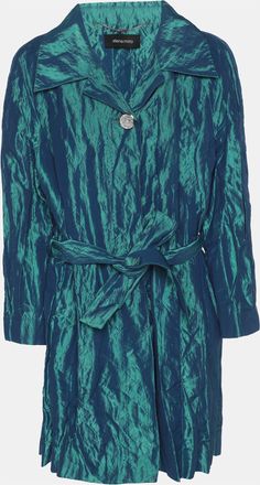 Elena Miro Metallic Green Taffeta Belted Trench Coat