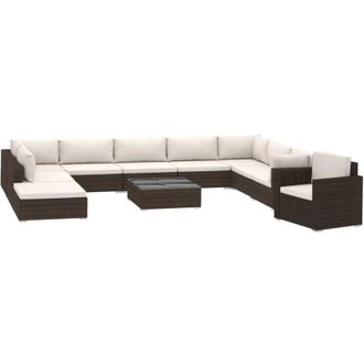 vidaXL Vidaxl - Set Divani da Giardino 11 pz con Cuscini in Polyrattan Marrone