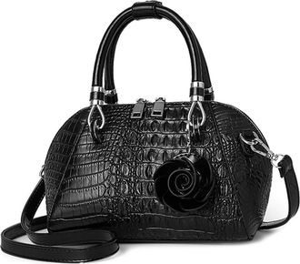 Nicole & Doris NICOLE&DORIS Women Handbags Crocodile Pattern Handbag Retro Shoulder Bags Two Zippers Crossbody Bag for Ladies PU Leather Bag with Petal Pendant Black