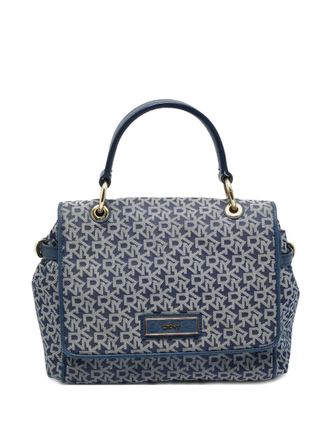 DKNY logo top-handle bag - women - Canvas/Calf Leather/Calf Leather/Calf Leather - One Size - Blue