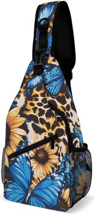 Generic Sunflower Leopard Butterflies Mens Crossbody Chest Sling Bag for Travel Hiking Lightweight Shoulder Bags with Small Side
