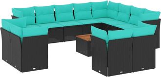 vidaXL Set De Sof&aacute;s De Jard&iacute;n Y Cojines 13 Pzas Rat&aacute;n Sint&eacute;tico Negro Vidaxl