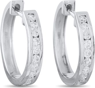 Luxury Bazaar 14K White Gold 0.50ct Diamond Huggie Earrings AER-14253R