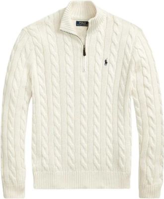Polo Ralph Lauren Half-zip Kabel Gebreide Trui - Heren - Coltruien - Beige - XL - Katoen - Truien & Vesten