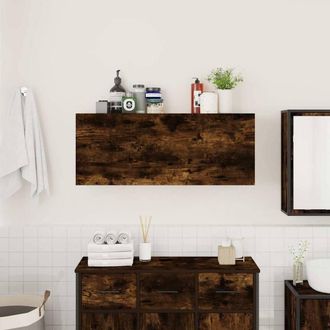 Berkfield Home Decorative Bathroom Wall Cabinet Smoked Oak 100x25x40 cm Engineer in Brown | Size: 100 x 25 x 40 cm