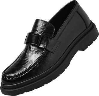 Generic Mens Slip On Driving Loafers Low Top Leather Moccasin Shoes Business Casual Comfort Design Easy Wear Style for Office or Everyday Use(Black,7.5)