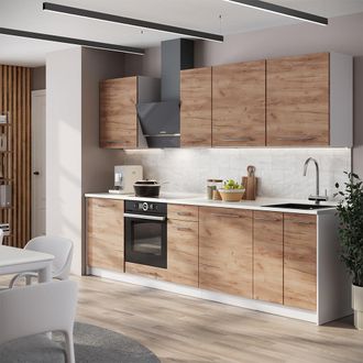 Vicco Mueble De Cocina Fame-line, Roble Dorado/blanco, 280 Cm, Et M&aacute;rmol, Vicco
