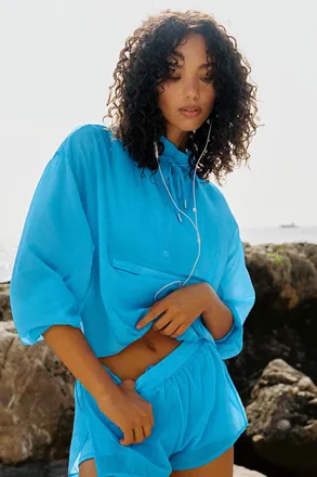 Alo | 1/4 Zip Go Time Pullover Top in Azure Blue, Size: Medium