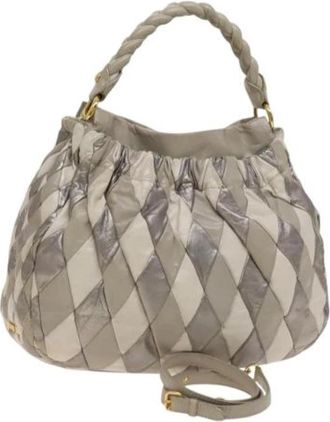 Miu Miu Tweedehands leren handtassen - Dames - Vintage Handtas - Grijs - ONE Size - Leer - Vintage