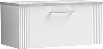 Nuie Deco Wall Hung 1-Drawer Vanity Unit with Bellato Grey Worktop 800mm Wide - Satin White - Nuie