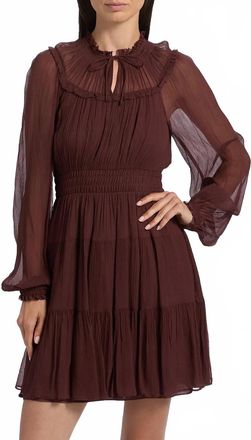 Ulla Johnson Ava Silk Long Sleeve Mini Dress In Mahogany