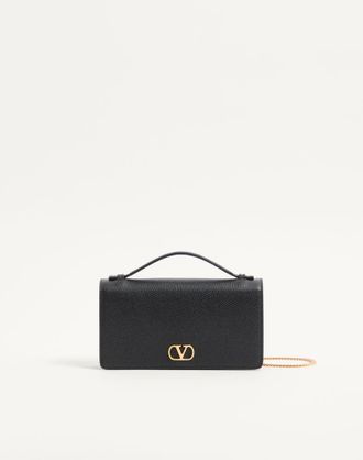 Valentino Garavani Portafoglio Con Catena VLogo Signature In Vitello Granato Donna NERO UNI
