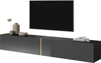 Selsey Selsey - Bisira - Mueble De Tv Colgante - Negro Con Inserto Dorado - 200 Cm