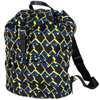 Prada Black Multi-Color Nylon Leather Backpack (Pre-Owned)
