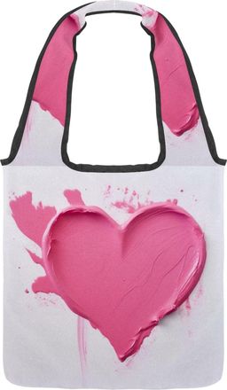 Generic Pink Heart Paint Pattern Reversible Canvas Shoulder Tote - Double-Sided Print, 12oz Cotton, 27cm Drop, Fold-Flat Bag for Travel, Shopping, Street Outi