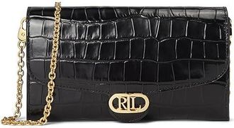 Lauren Ralph Lauren Croc-Embossed Medium Adair Crossbody Wallet Womens Handbags Black, Leather/Polyester