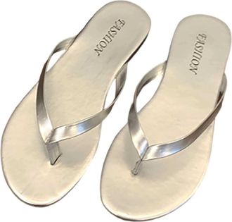 Generic Stylish Women Thong Sandals Slip On Flat Summer Beach Casual Comfortable Footwear Fashionable Open Toe Slides (Silver, 5.5)