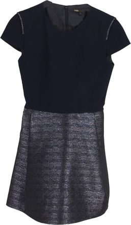 Maje Mini Two-Tone Short Sleeve Dress in Navy Blue and Silver Polyester