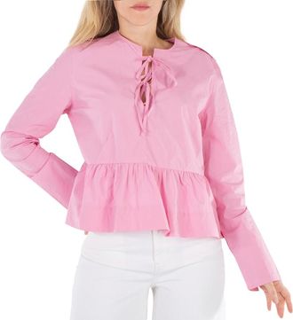 Ganni Orchid Smoke Tie String Peplum Blouse, Brand Size 34 (US Size 0)