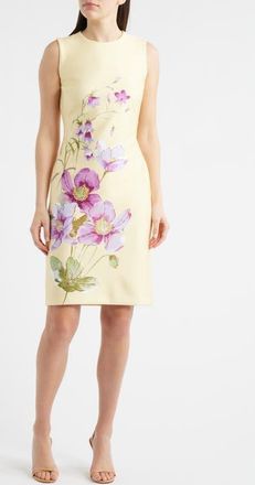 Anne Klein Floral Print Sleeveless Scuba Sheath Dress in Daffodil Multi at Nordstrom, Size 10P