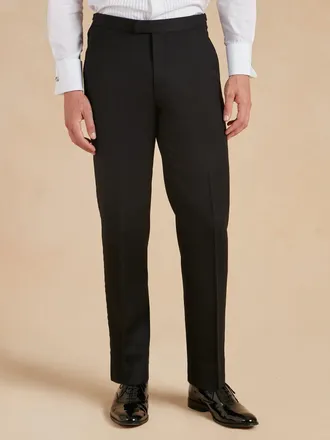 Oliver Brown Flat Front Dinner Trousers - Black Barathea