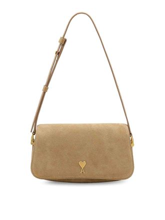 Ami Suede Shoulder Bag With Front Logo