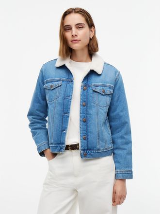 Tommy Hilfiger Womens Teddy Collar Denim Jacket - Med Wash - XXL