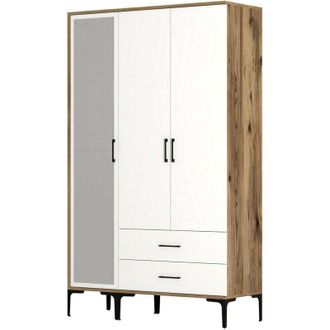 Dmora Armario 3 Puertas Dpierin, Muebles De Dormitorio, Vestidor, Armario De Ropa, 120x201h48 Cm, Nogal Y Blanco - Dmora