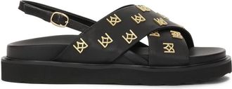 Kazar Platte sandalen versierd met metalen monogrammen - Dames - Sandalen - Zwart - 40 EU - Schoenen