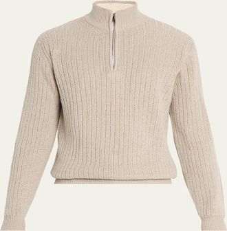 Fioroni Cashmere Mens Ribbed-Knit Cotton Half-Zip Sweater