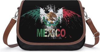 Generic Mexico Flag Crossbody Bag Womens Handbag PU Message Bags Shoulder Purse with Adjustable Strap