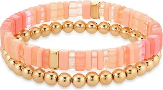 Leith 2-Piece Set Beaded Stretch Bracelets in Rainbow Multi- Gold at Nordstrom Rack