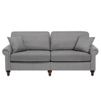 Beliani Sof&aacute; 3 Plazas Tapizado En Tela Gris Claro Estilo Chesterfield Con Respaldo Bajo Otra