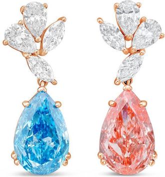Diana M. Jewels 14kt Rose Gold 7cts Lab Grown Blue & Pink Diamond Drop Earrings