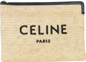 Celine Celine Beige Straw/Raffia Sequin Logo Clutch (Authentic Pre-Loved)