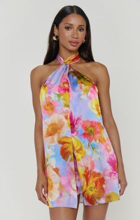 Show me your Mumu Twist Mini Dress in Brushed Blooms at Nordstrom, Size X-Large