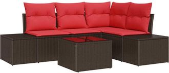 vidaXL Conjunto De Sof&aacute;s De Jard&iacute;n Marr&oacute;n Y Rojo Rat&aacute;n Sint&eacute;tico Vidaxl