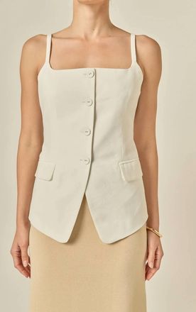 English Factory Linen Sleeveless Vest In White