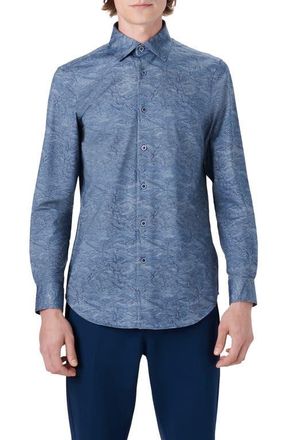 Bugatchi OoohCotton Button-Up Shirt in Indigo at Nordstrom, Size Small