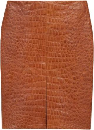 Saint Laurent Krokodil reli&euml;f leren kokerrok - Dames - Leren & Su&egrave;de rokken - Bruin - M - Leer - Rokken