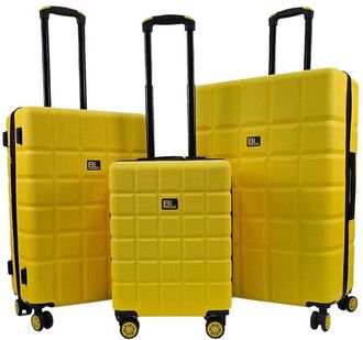 Infinity Leather Gele klassieke kofferset met harde schaal, reistas met 8 wielen en cabinebagage