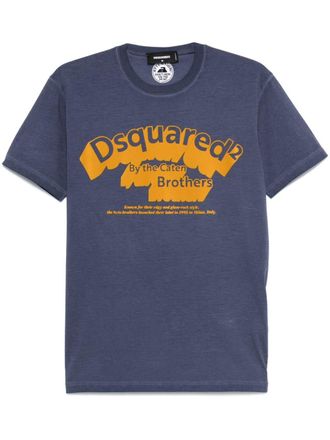 Dsquared2 flocked logo T-shirt - men - Cotton - M - Blue