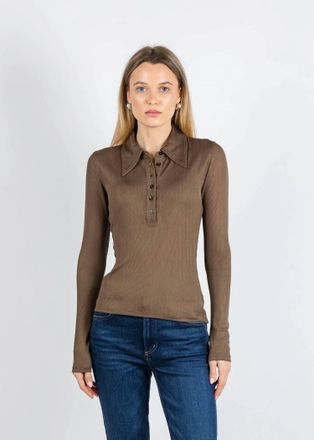 Citizens Of Humanity Shaea Long Sleeve Polo In Cocoa