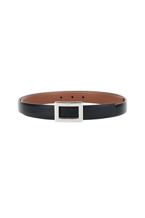 Roger Vivier Narrow Black Belt with Rectangular Silver Buckle