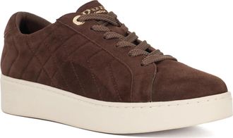 Dune London Ladies EGENT Quilted Platform Sole Lace-Up Trainers Size UK 8 Flat Heel Suede Brown